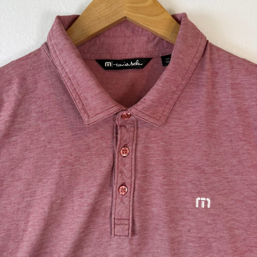 TravisMathew Mens XXL Heathered Red Pima Cotton Blend Golf Polo Short Sleve